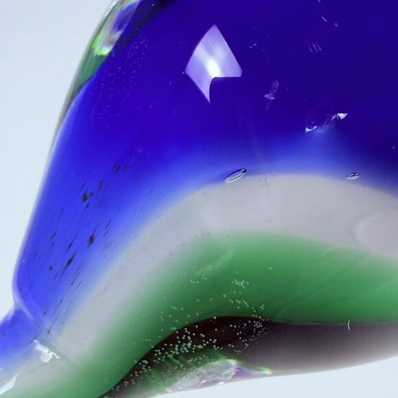 VTG Murano Style Sommerso Art Glass Dolphin Figurine Blue Green Paperweight 5” - Picture 7 of 10